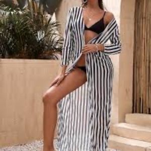 Striped Open Front Kimono